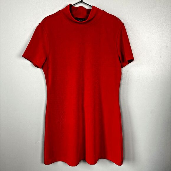 Limited Mock Neck Red Short Dress Womens Large Short Sleeves - Picture 1 of 4